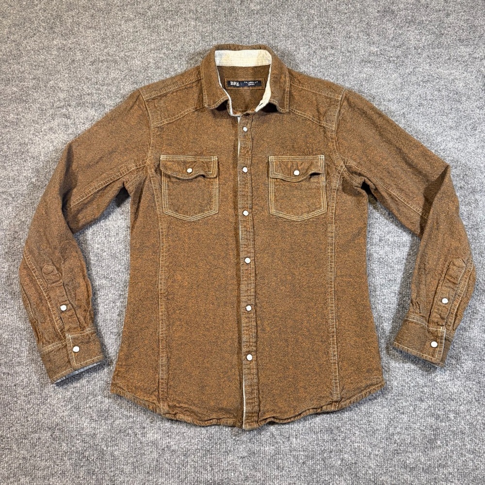 BKE Brushed Woven Tailored Fit Marled Snap Down Men’s Medium Brown 100% Cotton‎